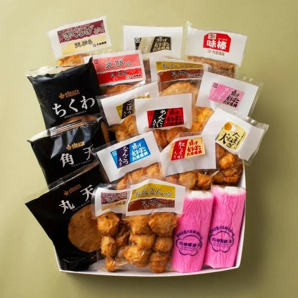 六田竹輪蒲鉾 れんこん入り・ごぼう入りなど野菜を使った天ぷらと竹輪の詰め合わせ